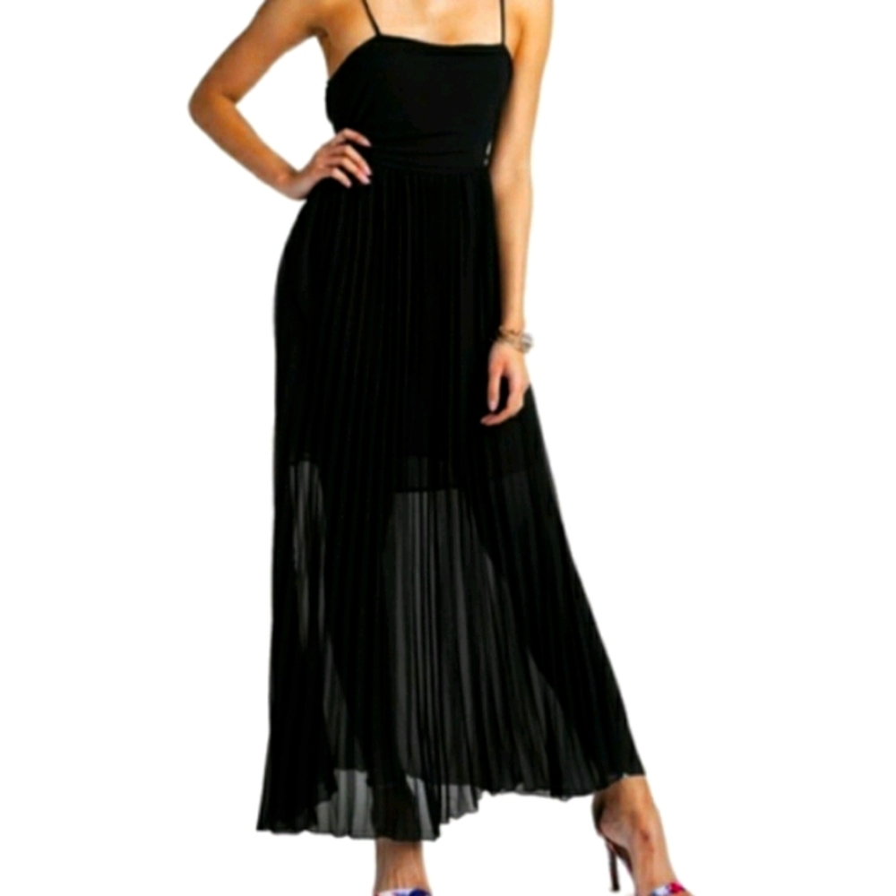 Slvls Pleated Fabric tie belt Chiffon Salsa SheathDrsss Extreme Black